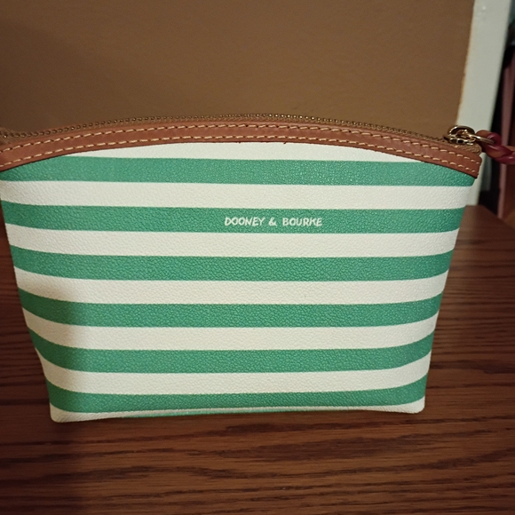 Dooney & Bourke Mint Green and White Striped Cosmetic Bag. Brand New. Never Used - Picture 2 of 3